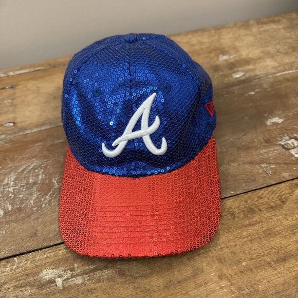 NEW ERA Victoria's Secret PINK Atlanta Braves Blue & Red Sequin Bling Adjust Hat - Picture 1 of 7